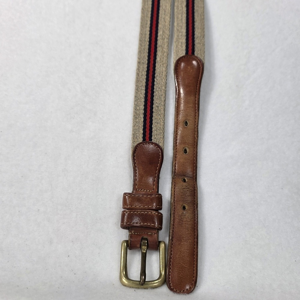 Vintage Coach 8904 Wool Surcingle Leather Belt Brass Blue Red Stripe Sz 30